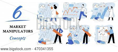 Stock Market Manipulation Concepts Set, Change Business Graph Indicator, Influence Crypto Currency P