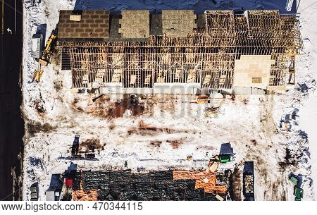 Aerial Drone View Of A Multifamily Apartment Complex Under Construction.