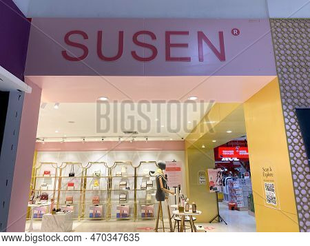 Makassar, Indonesia - February 6, 2023: Sign Board Of Susen Store Of Fashion. Susen Is International