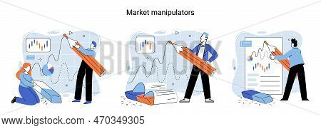 Stock Market Manipulation Concepts Set, Change Business Graph Indicator, Influence Crypto Currency P