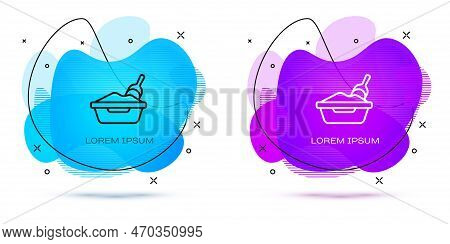Line Cat Litter Tray With Shovel Icon Isolated On White Background. Sandbox Cat With Shovel. Abstrac