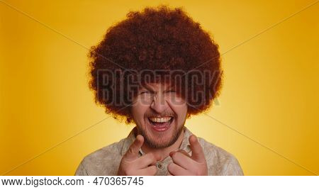 Joyful Man With Lush Afro Hairstyle Coiffure Laughing Out Loud After Hearing Ridiculous Anecdote, Fu