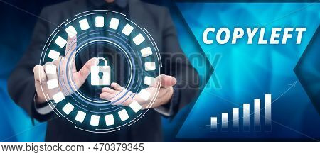 Text Caption Presenting Copyleft. Word Written On The Right To Freely Use, Modify, Copy, And Share S