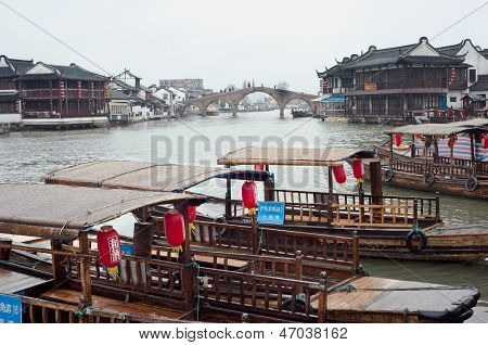 Boats And Canal, Zhujiajiao, China