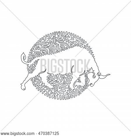 Single One Curly Line Drawing Of Ferocious Bulls Abstract Art. Continuous Line Draw Graphic Design V