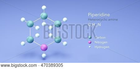 Piperidine Molecule, Molecular Structures, C5h11n, 3d Model, Structural Chemical Formula And Atoms W