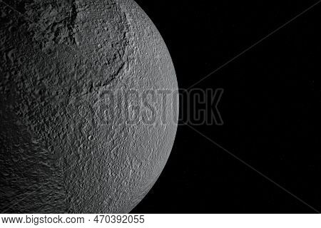 Digitally Generated Photograph Of Tethys, One Of The Moon Of Saturn.