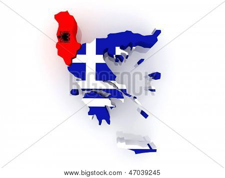 Mappa dell'Albania e della Grecia. 3D
