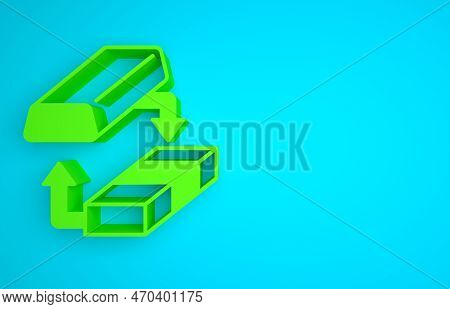 Green Gold Exchange Money Icon Isolated On Blue Background. Money Changer. Minimalism Concept. 3d Re