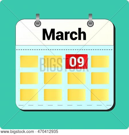Calendar Vector Drawing, Date March 9 On The Page