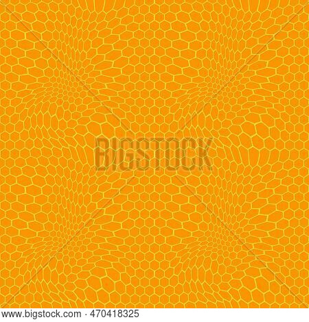 Vector Hexagon Grid. Honeycomb Tecture On Yellow Background. Geometric Illustration. Liquid Wavy Net