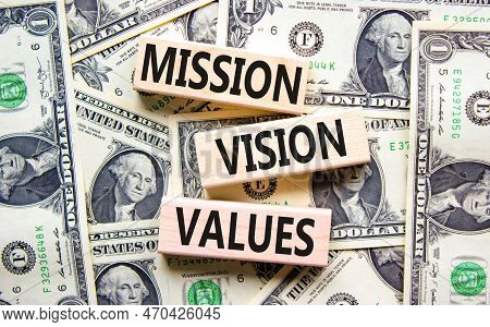 Mission Vision Values Symbol. Concept Words Mission Vision Values On Wooden Blocks On A Beautiful Ba