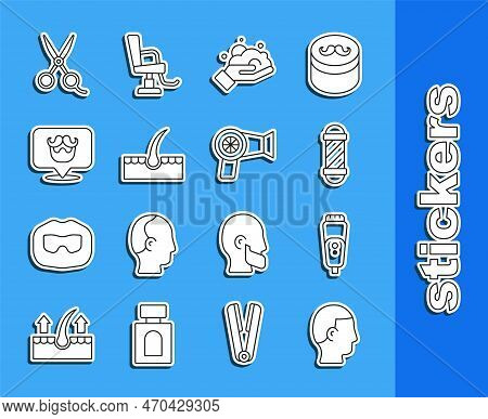 Set Line Hairstyle For Men, Electric Razor Blade, Classic Barber Shop Pole, Shaving Foam On Hand, Hu