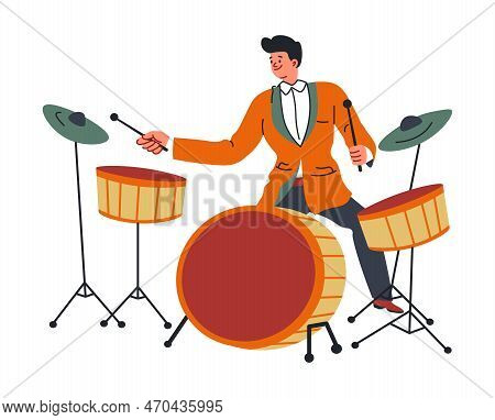 Dummer Musician, Man Playing Drums On Concert