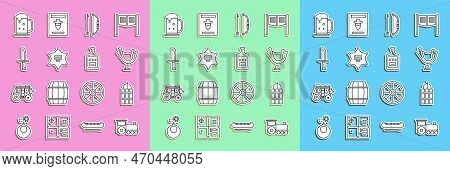 Set Line Retro Train, Detonate Dynamite Bomb Stick, Wild West Saddle, Bow And Arrow Quiver, Hexagram