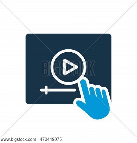 Video Tutorials Silhouette Icon. Video Player With Mouse Pointer Icon. E-learning And Online Educati
