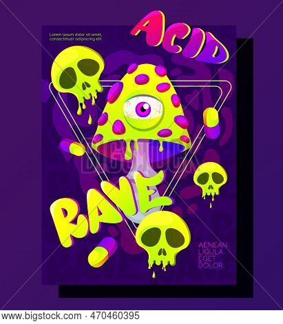 Psychedelic Rave Trip Party Banner Template. Good Design For Textile T-shirt Print Design, Flyer And