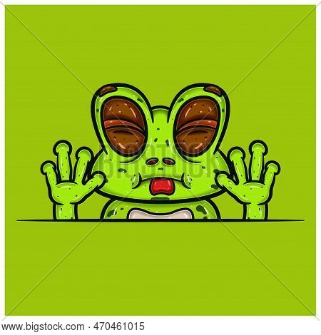 Taunt Face Expression With Frog Cartoon. Vector And Illustration