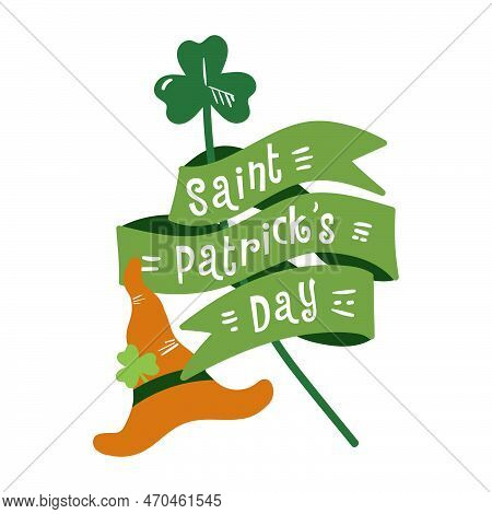 The Composition Of The Tape With The Words St. Patrick's Day Clover Leaves Winding Around