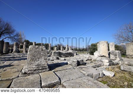 Excavations Of The Temple Of Hekate In Lagina Ancient City And Ancient Columns Yatagan Mugla Turkey