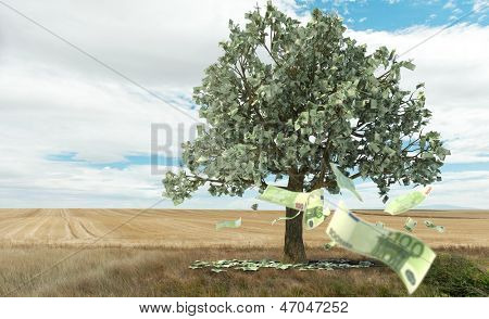3D-Rendering Konzept Geld wächst auf Bäumen