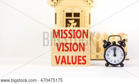 Mission Vision Values Symbol. Concept Words Mission Vision Values On Wooden Blocks On A Beautiful Wh
