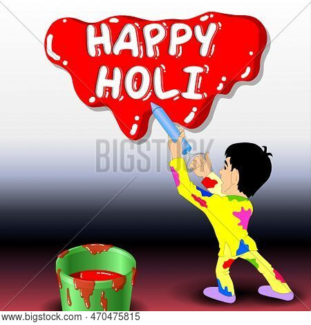 Boy Splashing Water With Water Gun - Happy Holi
