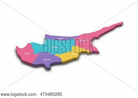 Cyprus Political Map Of Administrative Divisions - Districts. Colorful 3d Vector Map With Dropped Sh