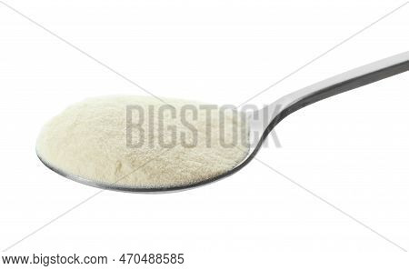 Spoon Of Agar-agar Powder Isolated On White