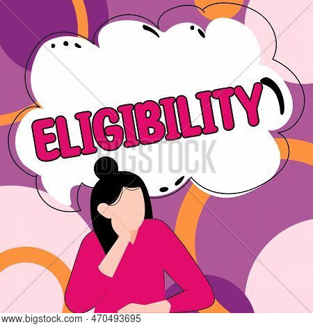Text Caption Presenting Eligibility. Business Overview State Of Having The Right For Doing Or Obtain