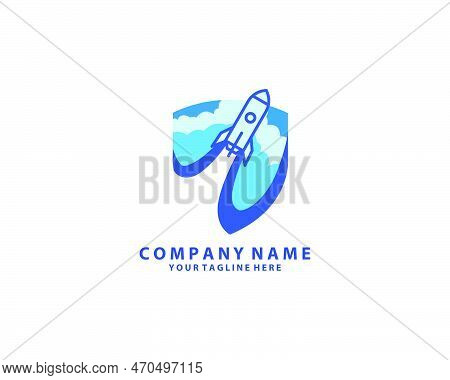 Roket And Shield Logo Are Perfect For Online Marketing, Advertising, Social Media Agent, Start Up Bu