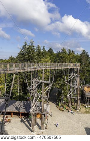Krynica-zdroj, Slotwiny, Beskid Mountains , Poland - September 1, 2022: Observation Tower Located At