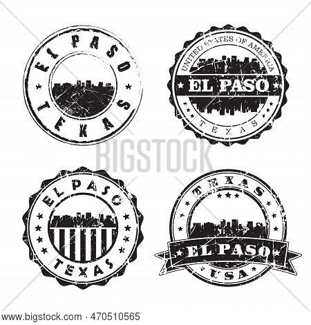 El Paso Texas Stamp Skyline Postmark. Silhouette Postal Passport. City Round Vector Icon Set. Vintag