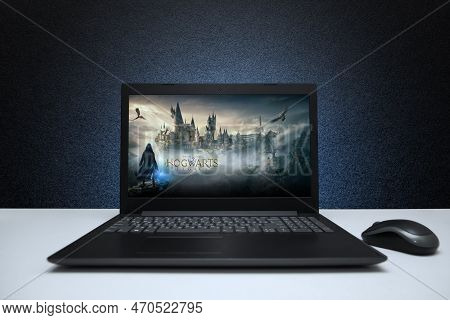 The Hogwarts Legacy Computer Game Logo On Laptop Screen. Hogwarts Legacy Be Available In Pc. Moscow,