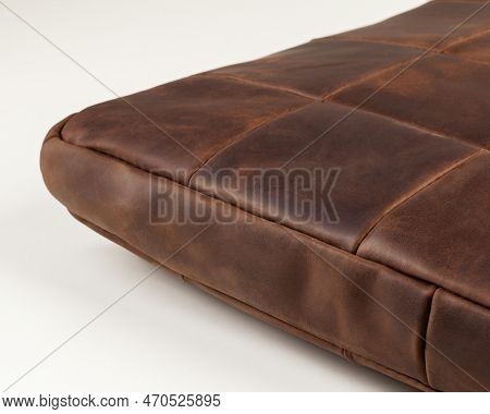 Artisanal Comfortale Seat Cushion From Brown Leather Patches