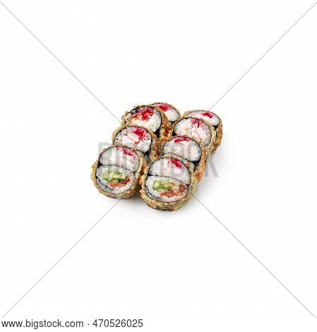 The Set 8 Tempurra Sushi Rolls Ohira In Tempurra Roll White Background Isolate
