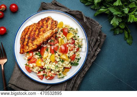 Roasted Chicken Breast With Tabbouleh Salad With Bulgur, Tomatoes And Parsley With Oil Lemon Dressin