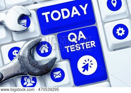 Conceptual Display Qa Tester. Concept Meaning Quality Assurance Of An On Going Project Before Implem