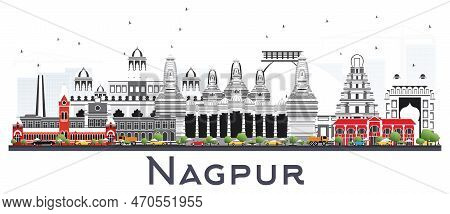 Nagpur India City Skyline With Gray Buildings Isolated On White. Vector Illustration. Business Trave