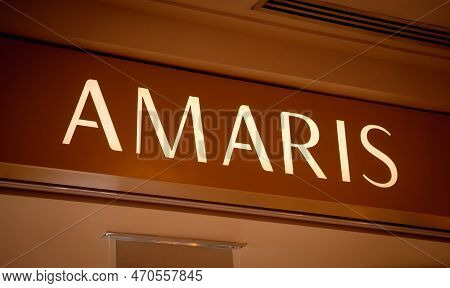 Kuala Lumpur, Malaysia - December 04, 2022: Amaris Brand Retail Shop Logo Signboard
