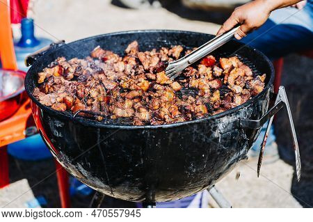 Meat Cooking On A Barbeque Grill Outdoor