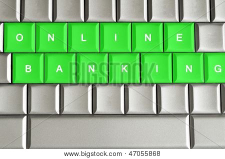 Online Banking Spelled On A Metallic Keyboard