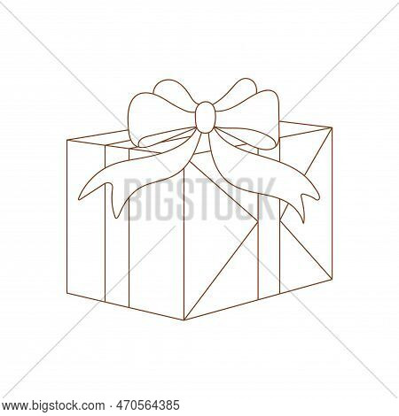 Coloring Page Outline Of Christmas Gift. Outlined Present Surprise With Ribbon Bow. Coloring Vector 