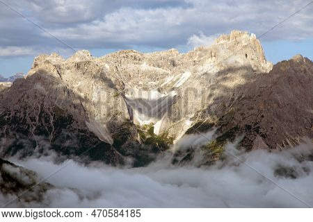 Panoramic View Of The Sexten Dolomites Mountains Or Dolomiti Di Sesto From Carnian Alps Mountains, I