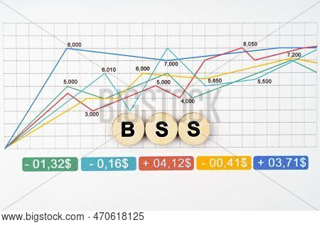 Business Concept. On The Business Chart Are Wooden Circles With The Inscription - Bss