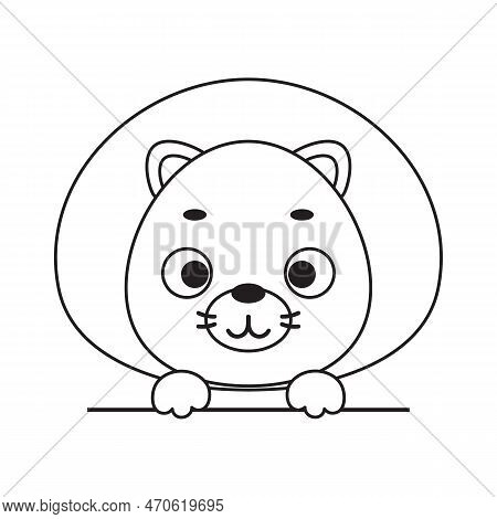 Coloring Page Cute Little Lion Head. Coloring Book For Kids. Edulionional Activity For Preschool Yea