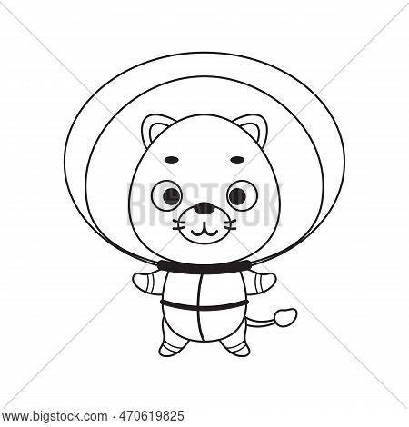 Coloring Page Cute Little Spaceman Lion. Coloring Book For Kids. Edulionional Activity For Preschool