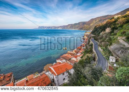 Awesome Seaside And Village Scilla With Old Medieval Castle On Rock Castello Ruffo, Colorful Traditi