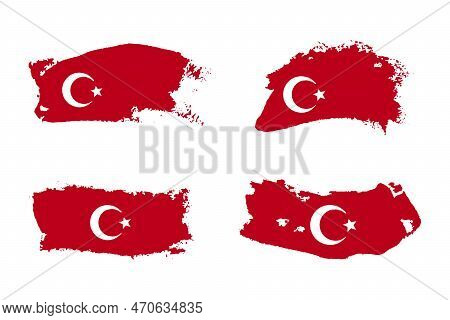 Turkey Flag Paint Brush Strokes Isolated On White Background. Creative Turkey National Country Flag 