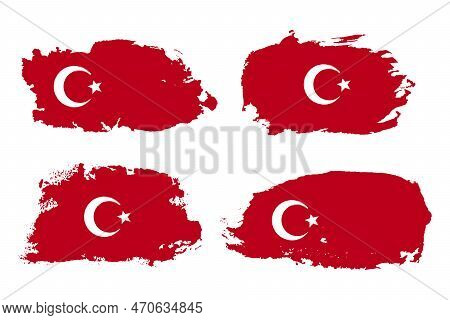 Turkey Flag Paint Brush Strokes Isolated On White Background. Creative Turkey National Country Flag 